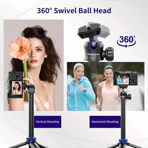 Rubesee 64-Inch Extendable Aluminum Alloy Selfie Stick Tripod, 8-Stage Adjustable Travel Stand with 2-in-1 Phone Clamp, 360° Ball Head for iPhone, Sony, Canon Cameras, Portable Vlogging Tripod - Image 10