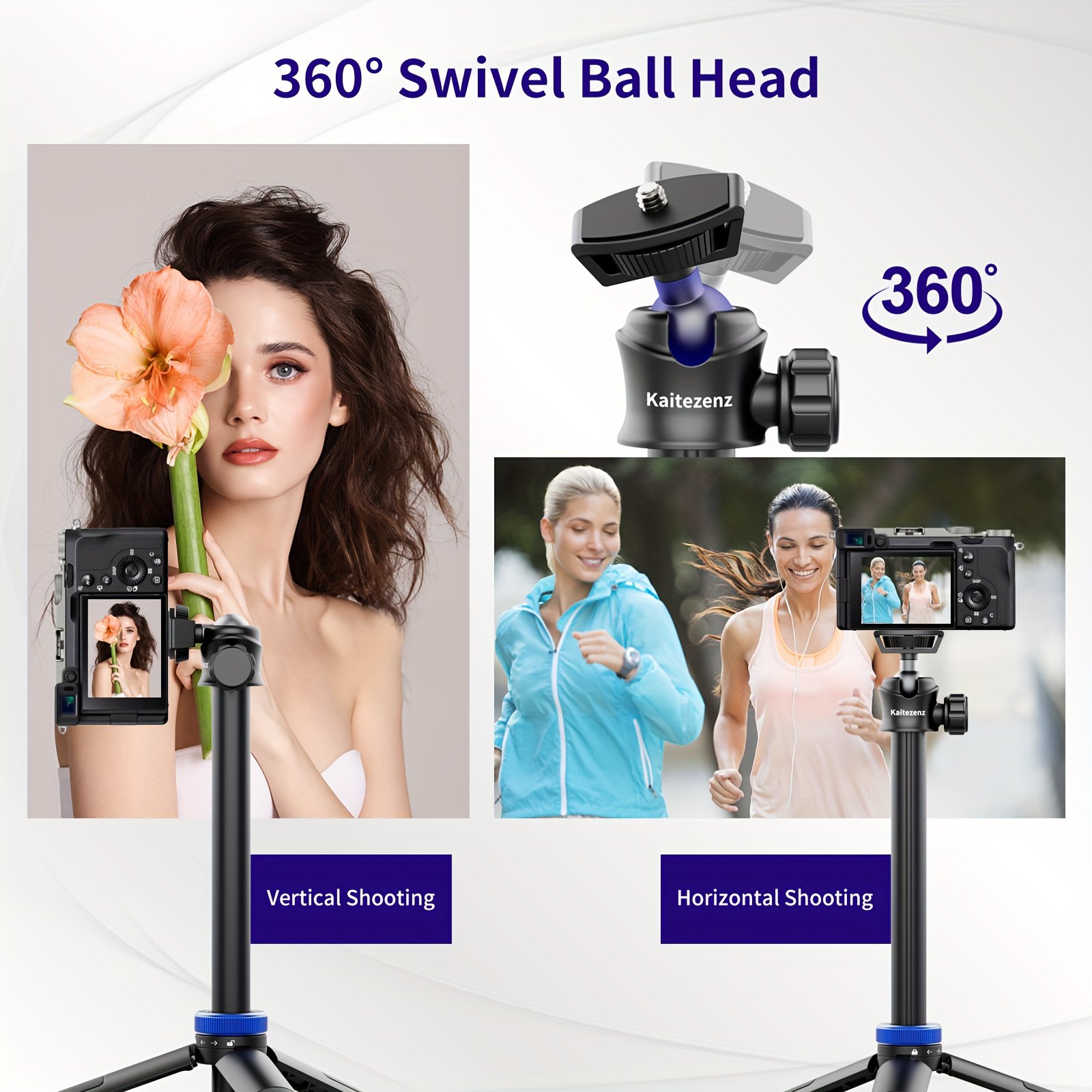 Rubesee 64-Inch Extendable Aluminum Alloy Selfie Stick Tripod, 8-Stage Adjustable Travel Stand with 2-in-1 Phone Clamp, 360° Ball Head for iPhone, Sony, Canon Cameras, Portable Vlogging Tripod - Image 10