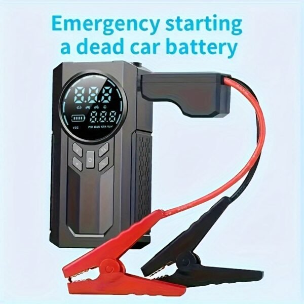 1 Portable Emergency Car Jump Starter with Air Pump & Power Bank - USB Rechargeable, Semi-Automatic, ABS Material, Black - Ideal for Christmas, Valentine's, Thanksgiving - Features Digital Display & Inflates Large Tires - Image 3