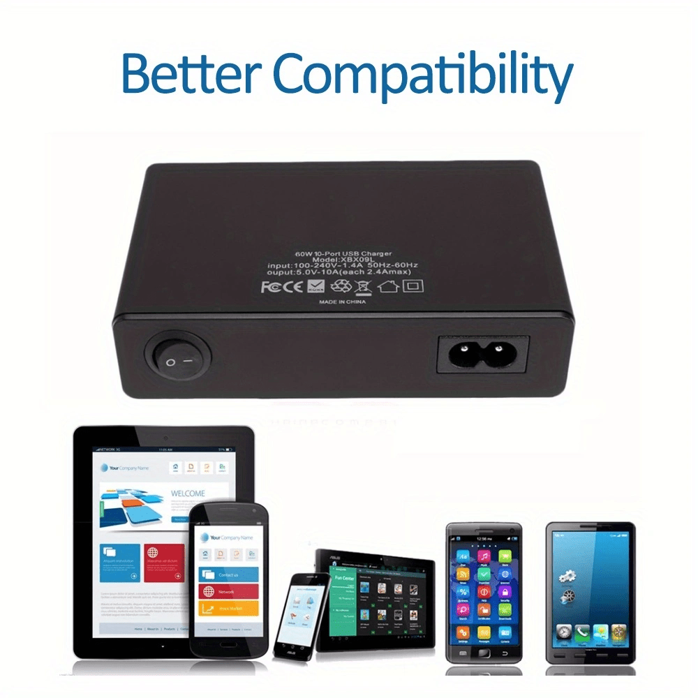 60W Fast Charging 10 Port USB Power Charging Hub PowerPort Multi-Port USB Charger EU Standard Smart Multi Protect VoltageBoost, Power Wall Station, for Samsung Tablet, iPad, iPhone and Other USB Charging - Image 10