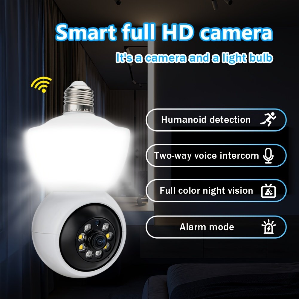 1pc 1080P HD WiFi Light Bulb Security Camera - Dual-Way Audio, Wireless 355° Panoramic View, AI Human Detection, Color Night Vision, Indoor/Outdoor Surveillance, Real-Time Video Streaming, Easy Twist-On Installation, No Battery Needed, Wireless Security C - Image 3