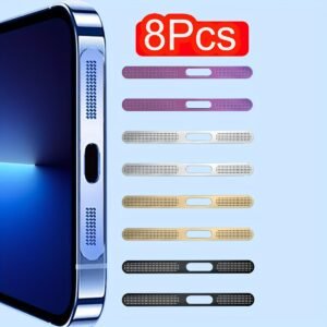 8 Metal Dust Plugs, for Iphone 12/13/14/15Promax/15 Pro/16/16 Plus/16Pro/16Prmax Ultra-Thin Mesh Stickers for Mobile Phone Speaker And Charging Port Protection