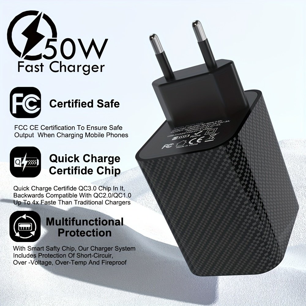 50W 3PD + 3USB 6 ports Mobile Phone Fast Charging Adapter, EU Plug USB Type C QC Qiuck Charge Adapter, Portable Convenient Travel Charger Wall Charger - Image 4