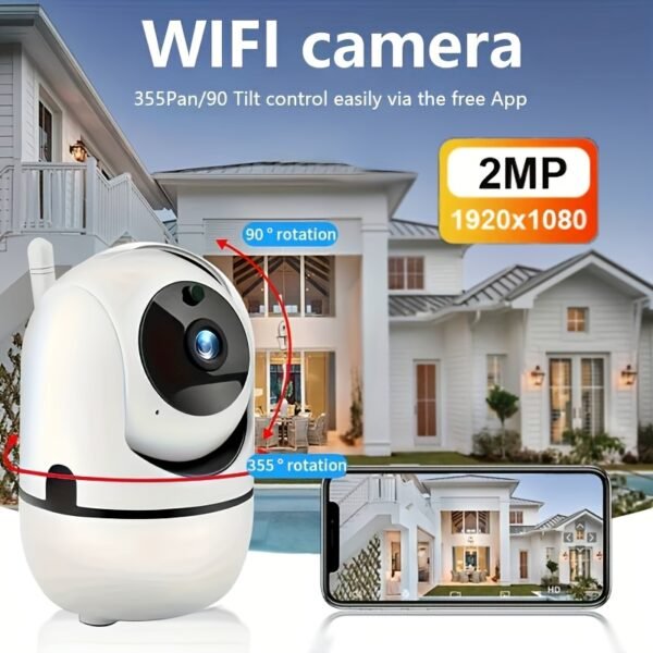 1pc 1080p WiFi Security Camera, 2MP 1920x1080 High Definition, Indoor/Outdoor with Color Night Vision, 2-Way Audio, Motion Tracking, USB Powered, Compatible with Tablet, No Battery, ABS Material