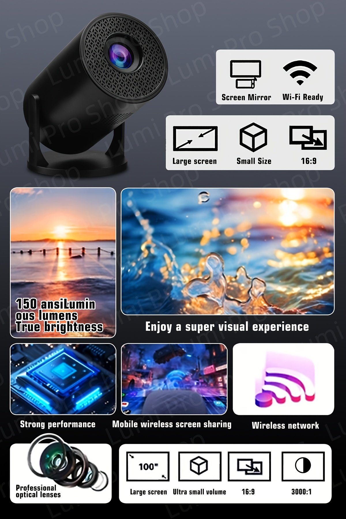 Portable Projector 1080P, Smart Projector with Android TV, 180° Rotatable, WiFi Connectivity, WUXGA Native Resolution 1920x1200, 3D Ready, LCD Display Technology, 500-999 Lumens, 4:3 Aspect Ratio, with USB Power, Button Control for Home Theater, 3.3meter - Image 15