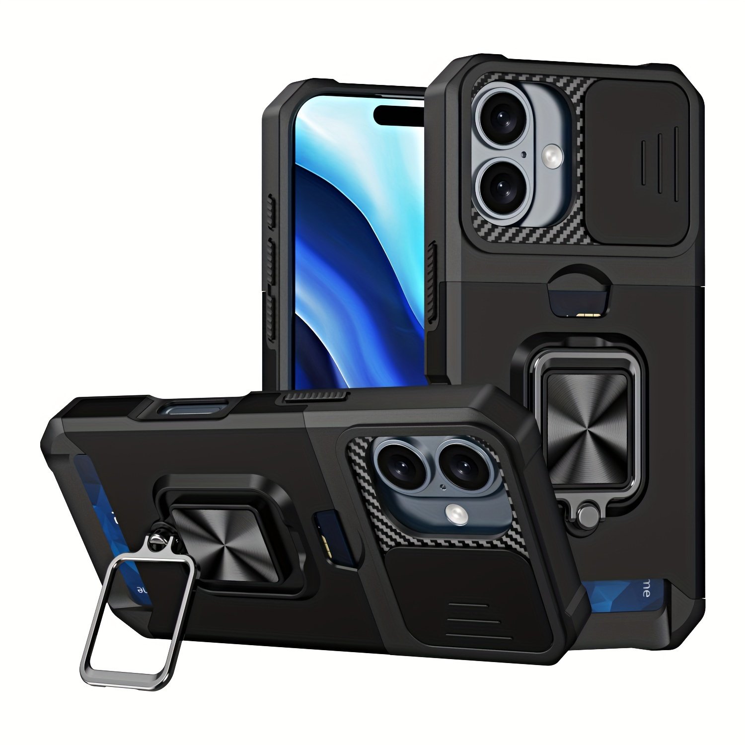 Durable and Sturdy Heavy-duty Phone Case, Suitable for iPhone 16 15 14 13 12 11 Pro XS Max Mini Designed Shock Resistant Hard Phone Case, with Metal Bracket and Card Slot, Suitable for Outdoor Work and Exploration - Image 8