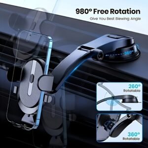 360° Rotatable Car Phone Holder - Waterproof ABS Dashboard Mount, Fit for Various Phone Models, Phone Holder for Car, Dashboard, Universal