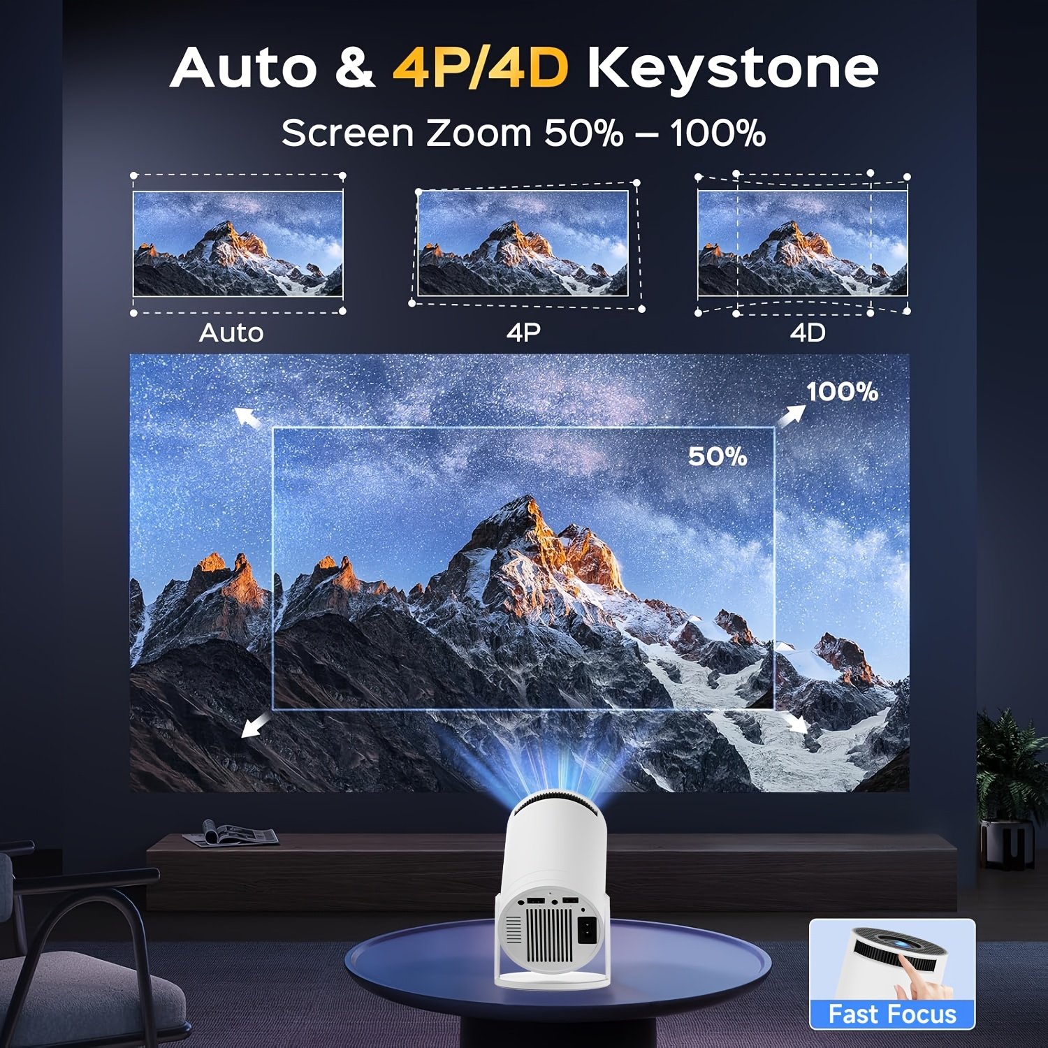XYA Mini LED Projector Support 1080P video decoding, WiFi6 & Wireless 5.2 Portable Video Projector with Remote Control, 3.3 meter, High brightness, 180° flip, Android OS for Home & Office Use - Image 4