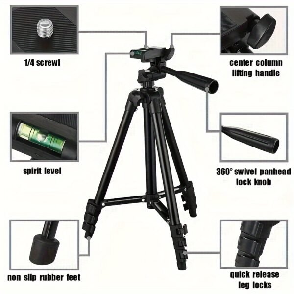 TGVI'S Z005 Expandable Aluminum Alloy Camera Tripod with Smartphone Mount, Pan Head, Compatible with Canon, Sony, Nikon, Panasonic, iPhone for Photography, Selfies, Live Streaming, Video Recording - Image 3