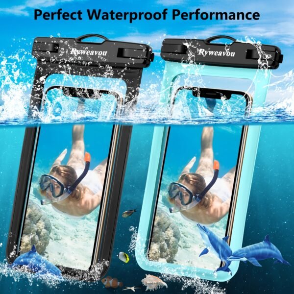Ryweavou 2-Pack 7-Inch Waterproof Phone Pouch, PVC Dry Bag for iPhone 16 Pro/15/14/13/12/11 Pro Max/XS Plus/Galaxy, Completely Waterproof for Diving, Swimming, Snorkeling, Beach Activities - Black - Image 9