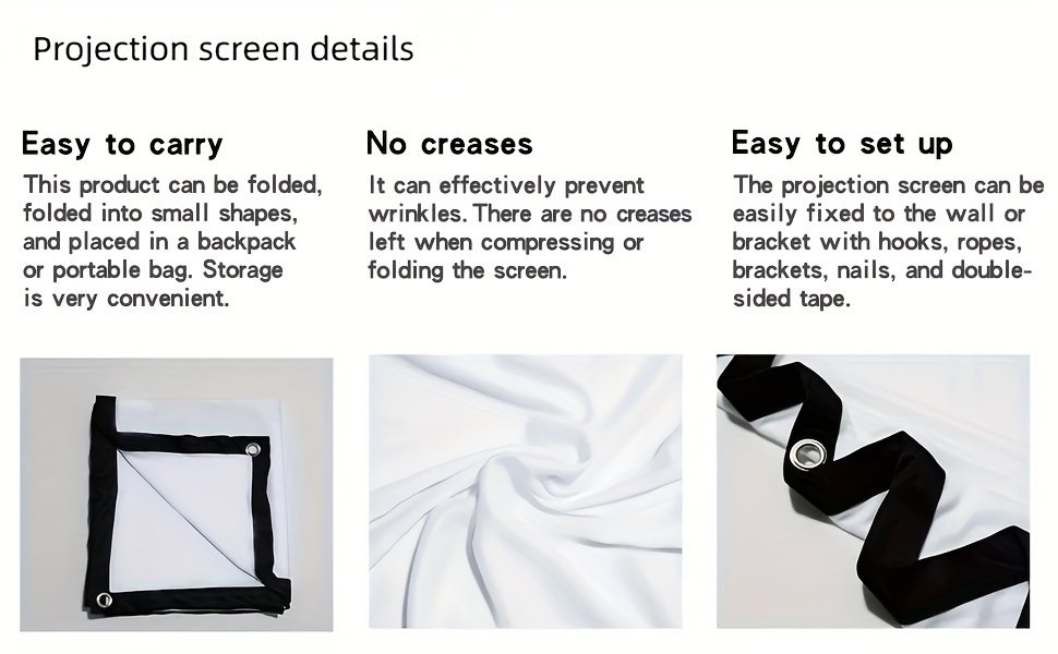 Double-sided projection viewing with 4K soft screen, 152.4/182.88/213.36/254.0/304.8/381.0 cm, space saving, easy to clean, projection screen can be ironed for bedrooms, living room movies, large screen fabric - Image 17