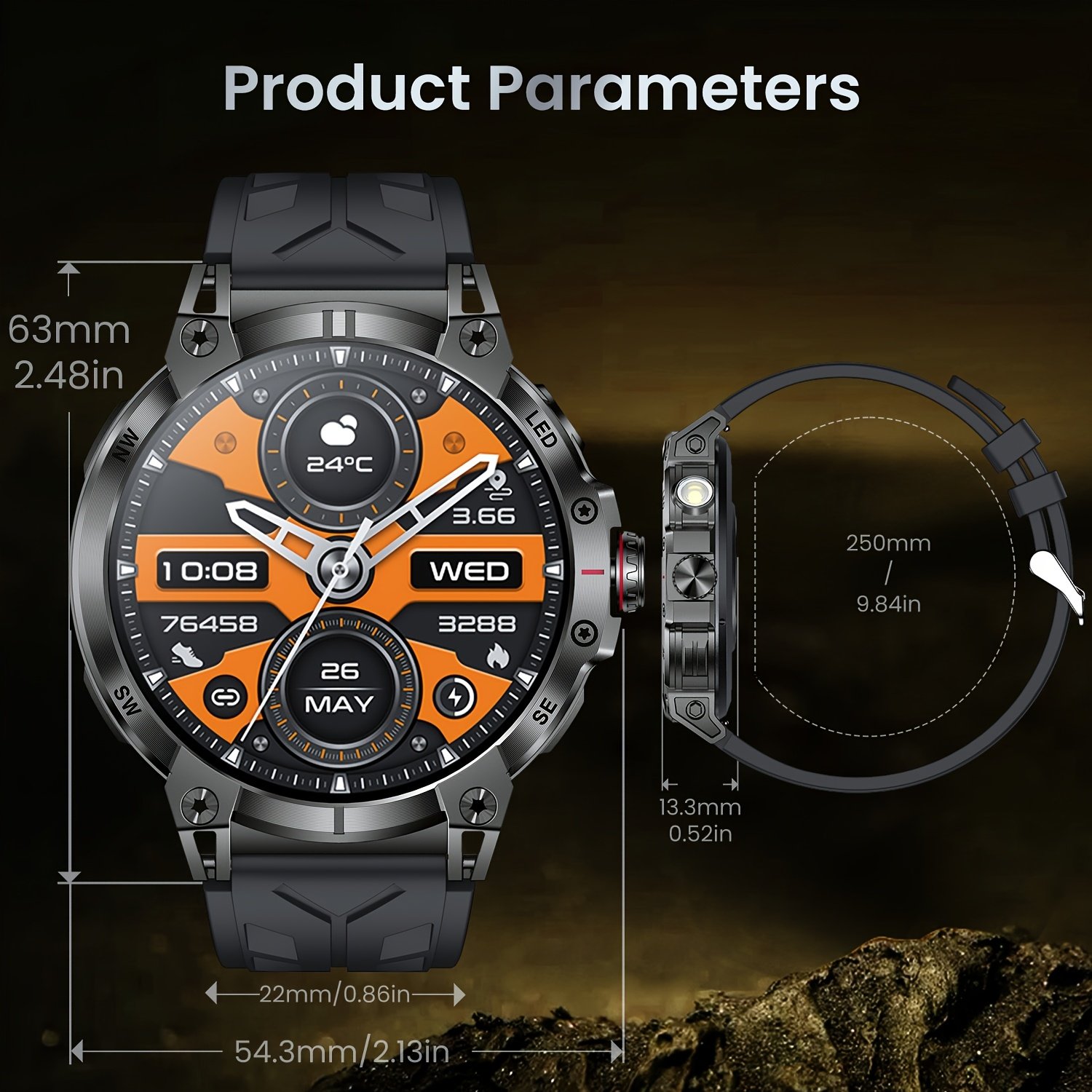 1.85 Inch Large Screen Smart Watch - 55mm - IP68 Waterproof Smart Watch for Men - 760mAh Large Battery - 100+ Sports Modes Activity Tracker - Wireless Calling and Answering - Sports Bracelet with LED Light - Compatible with Android/iPhone - Gift for Men - Image 4