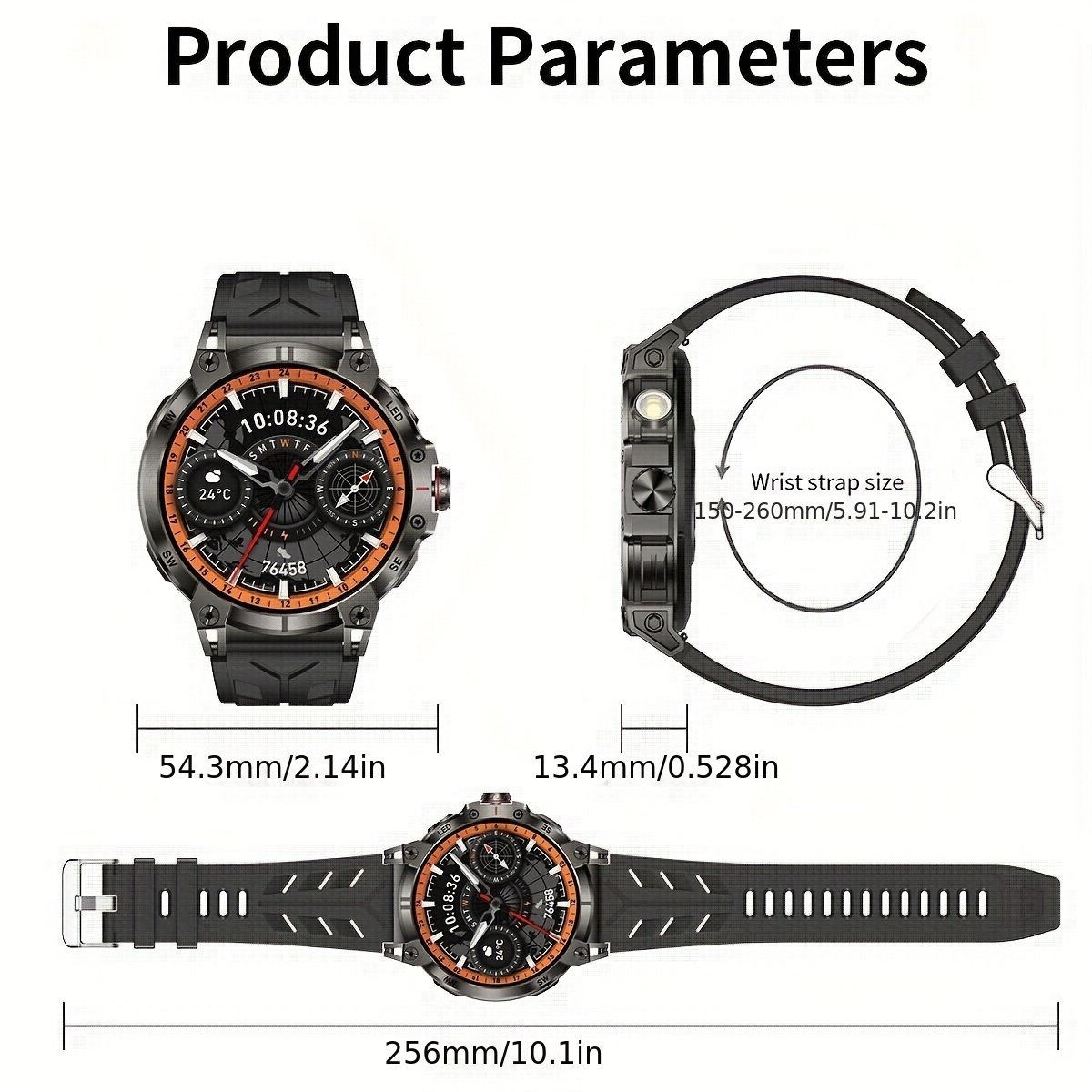 760Mah Smart Watch for Men And Women with LED Flashlight - 1.85-Inch Large Screen, Over 100 Sports Modes, Wireless Calling (Answering/Making Calls), Smart Watch, IP68 Waterproof, AI Voice Outdoor Fitness Watch, Calculator Function, Pedometer Activity Watc - Image 4