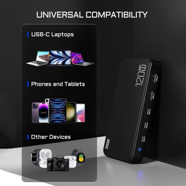 USB C Fast Charger 120W 5 Ports Type USB C Charging Station Hub Block USB C Wall Charger Power Strip Adapter Plug Cube Brick 3 USB C 2 USB A for iPad iPhone 15 14 13 12 11 Pro Max & for Samsung Pixel Note Galaxy series PD 100W Fast Charger For Laptop - Image 10