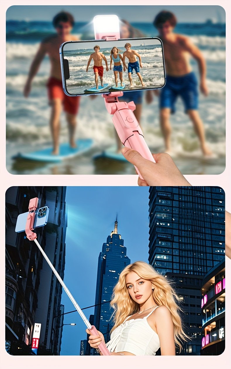 Wireless Selfie Stick Tripod, Pink Multi-Size with Beauty Light, 360° Rotating, Portable Remote Control Handheld Live Streaming Stand, Anti-Shake Gimbal Stabilizer, Battery Powered (Button Battery, ≤36V) - Image 22