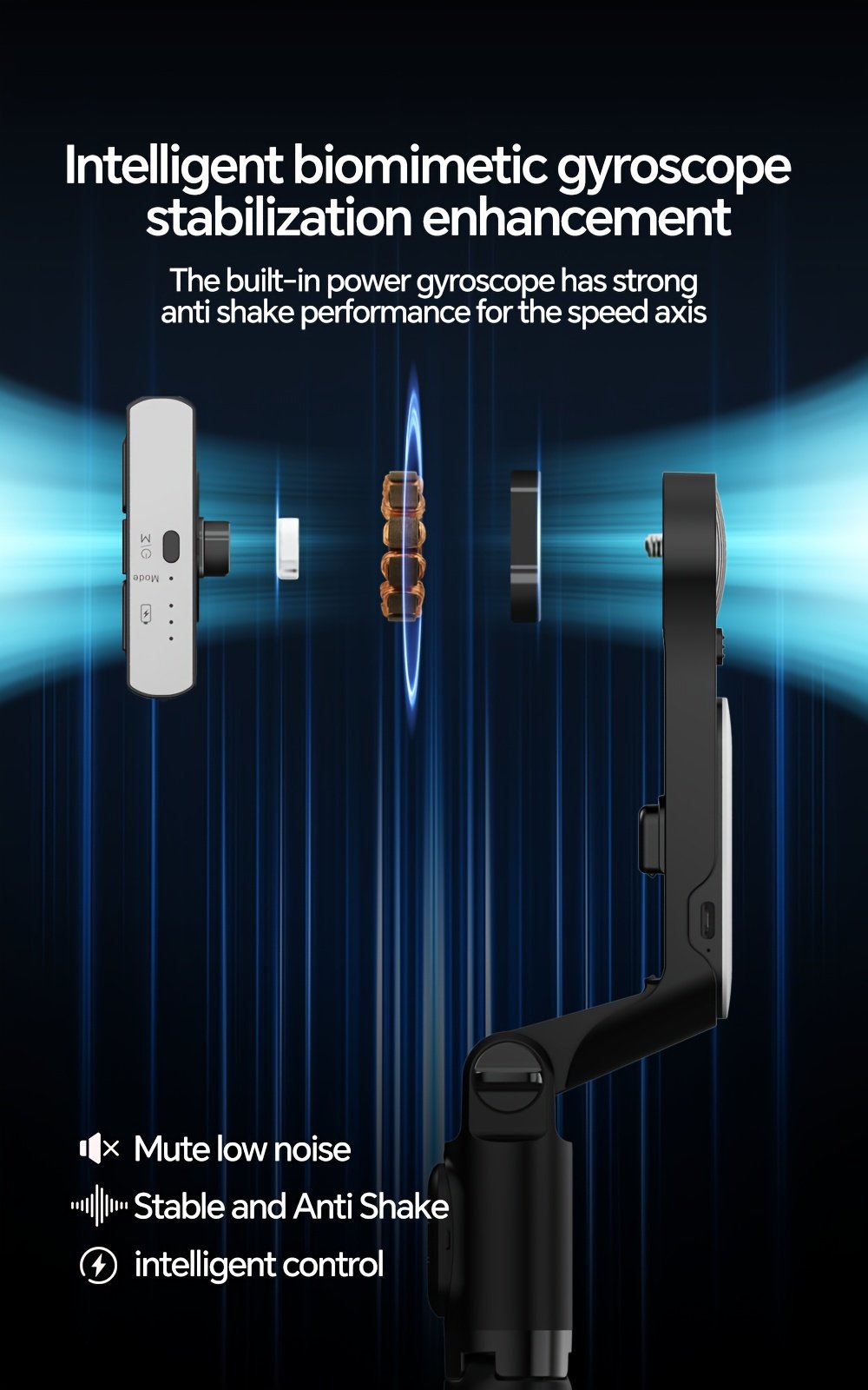 1pc Desiontal A6 1-Axis Handheld Gimbal Stabilizer with Wireless Remote, LED Beauty Light, Tripod Mount, Retractable Folding Selfie Stick for iPhone/Android - USB Charging, ≤36V, 400mAh Lithium Polymer Battery, ABS Material - Image 21