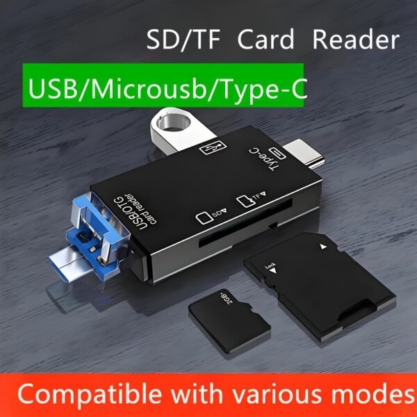 1pc Multi-Functional 6-in-1 OTG Card Reader, SD/TF Card & USB Flash Drive Adapter for Mobile Phone, Computer, Camera - Plug & Play Data Transfer without Battery - Image 6