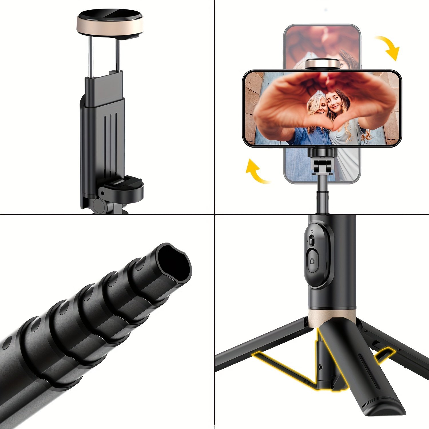 Portable Aluminum Alloy Phone Selfie Stick, Extendable Mobile Phone Tripod, Integrated Wireless Remote Hands Free Shooting For Apple IPhone And Android Smartphones 4''-7" - Image 3
