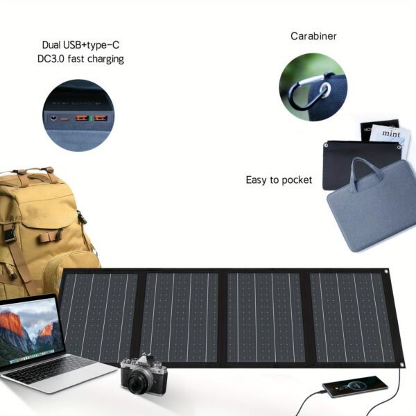 65W Solar Charger - Lightweight, Portable & Foldable with Carabiner Clip for Mobile Phones - Image 5