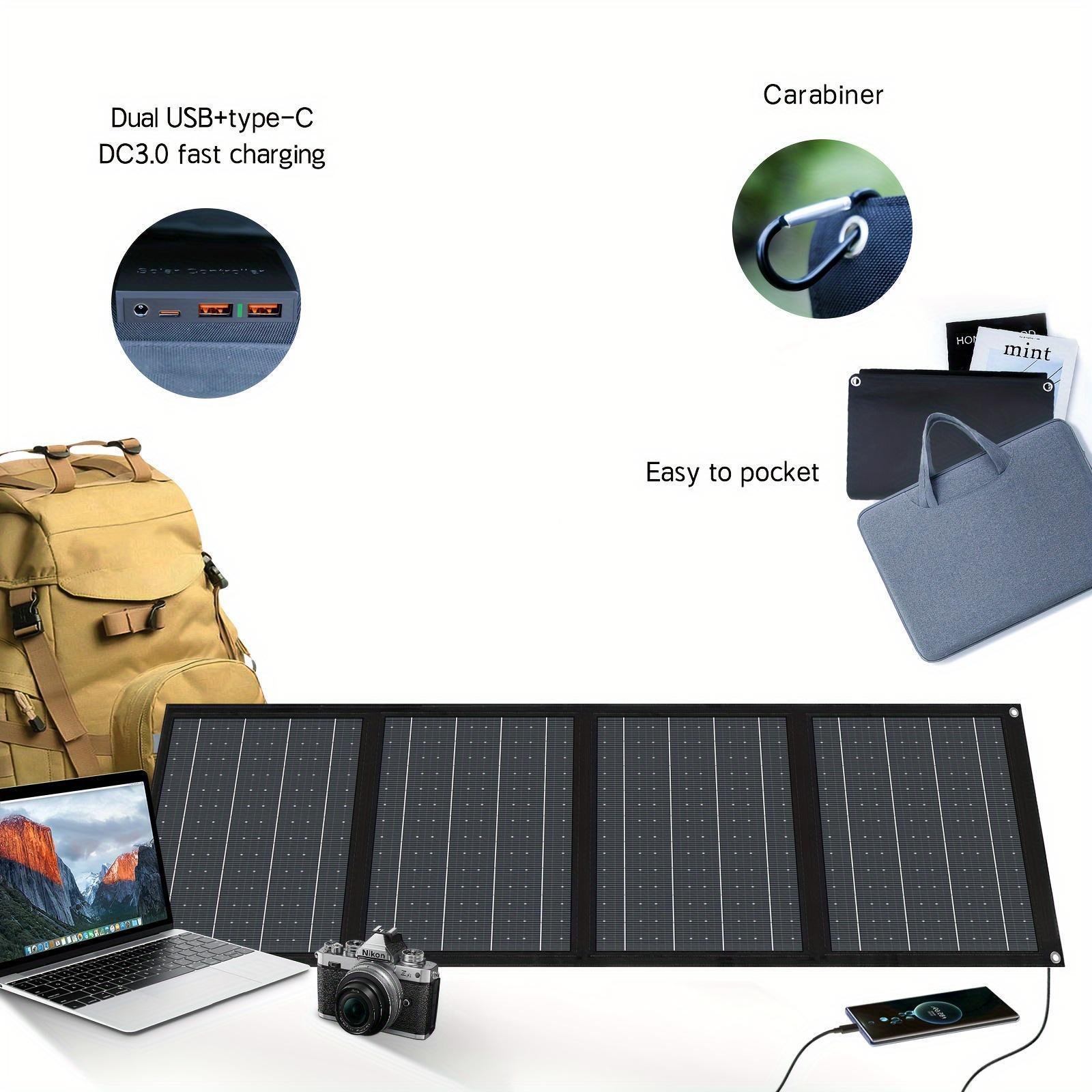 65W Solar Charger - Lightweight, Portable & Foldable with Carabiner Clip for Mobile Phones - Image 5