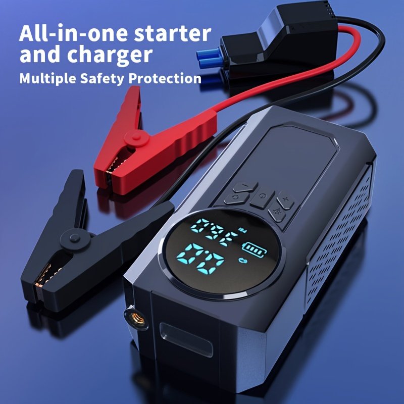 Portable Cordless Car Jump Starter & Tire Inflator - USB Rechargeable, LED Display, Flashlight Feature, Large Capacity Storage - Image 3