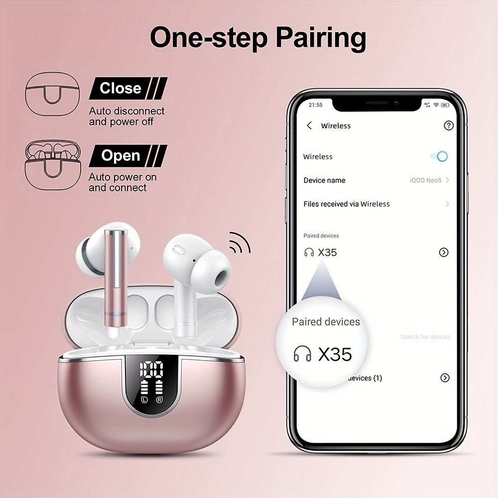 Wireless Earbuds With 40H Playtimes Charge Case, Wireless 5.3 Headphones, Deep Bass, Running Earphones With 4-Mic Clear Call, LED Display, In Ear Headphones For Work/Gym - Image 4