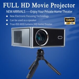 1pc PGIVDA 1080P Full HD WiFi Projector, Motorized Focus, 450 ANSI Lumens, 4K Ready, Portable Outdoor Movie Projector, Direct-to-Wall, Multi-Language Selection, Compatible with HD, USB, AV, Fire Stick, PS5, iOS and Android Smartphones - Table Mount LCD Vi