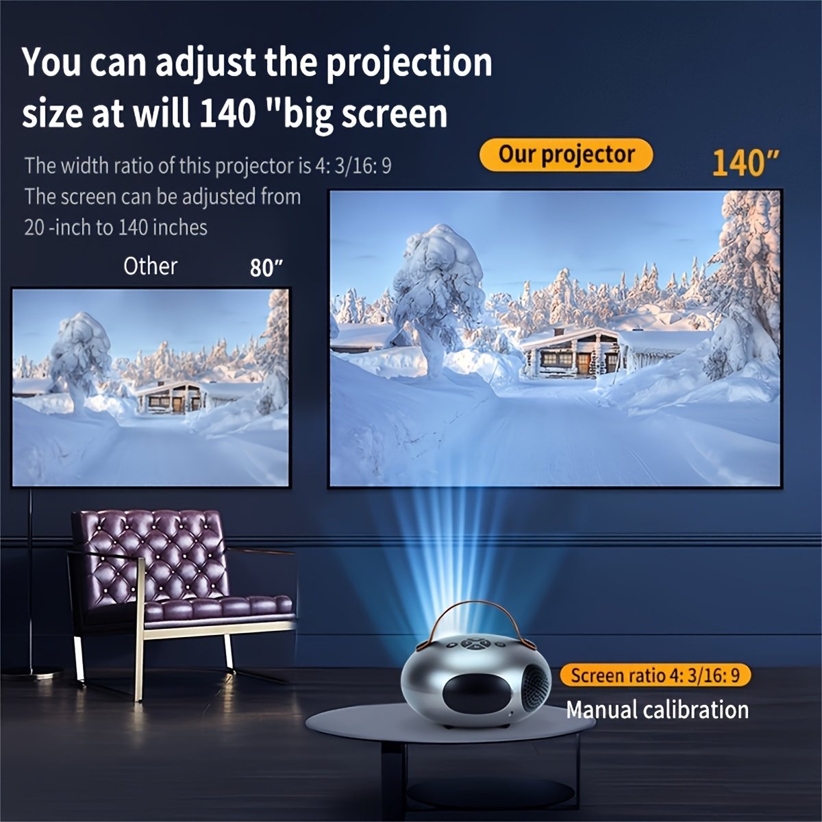 PGIVDA Portable Portable Projector 7500 Lumens, Movie Projector Support 1080P, Wireless Compatible With Smartphone Of Same Screen - Image 6