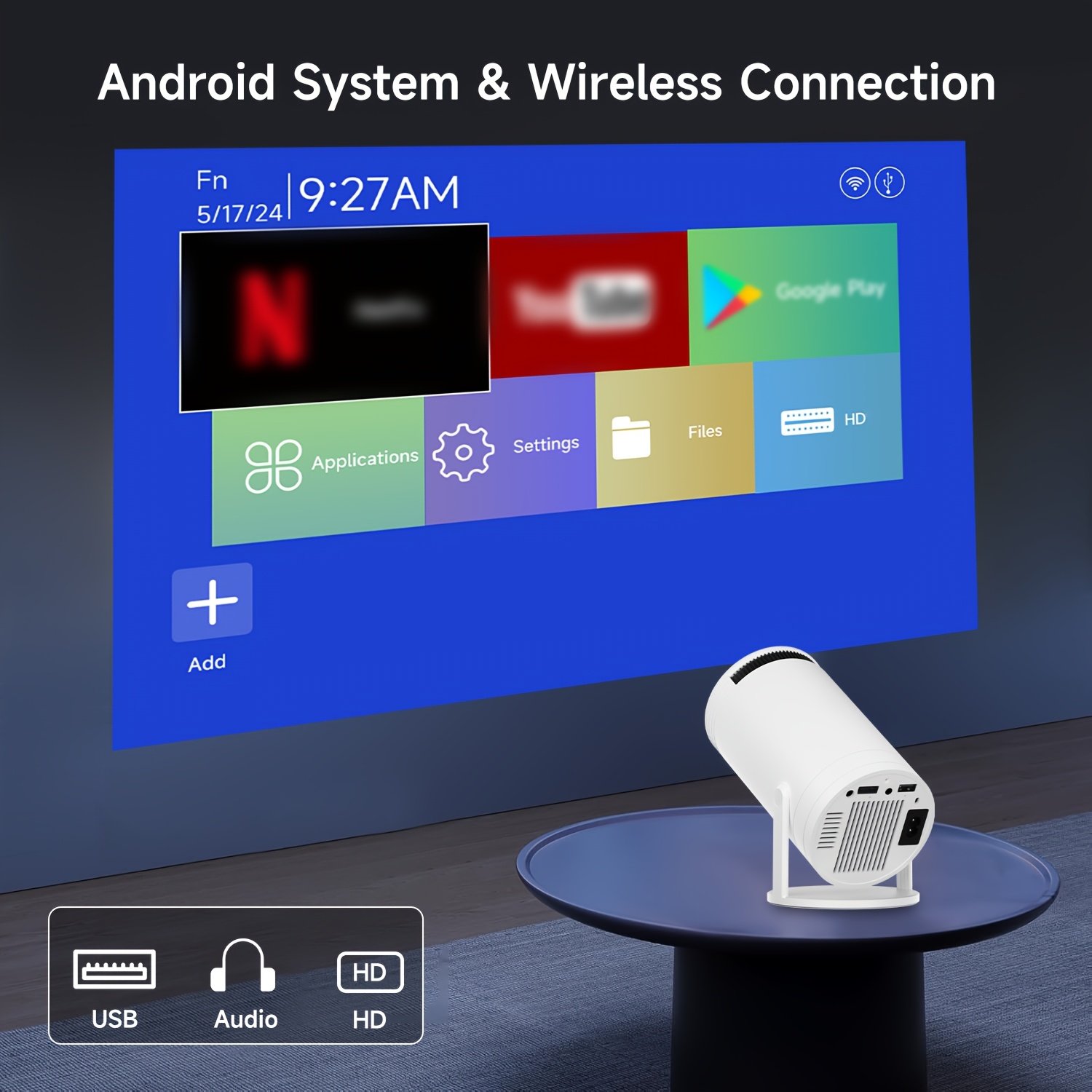 XYA Projector with WiFi6 & Wireless5.2, Portable Projector Supports 1080P video decoding Max 3.3 meter Display Zoom, 180 Rotatable Movie Video Home Theater Projector Compatible with USB/Phone/Laptop