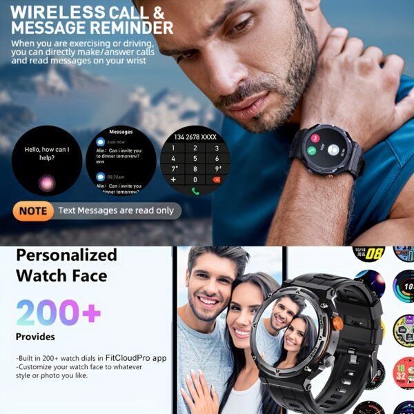 Purspo Outdoor Smart Watch(Answer/Dial Calls), Waterproof Sport Smartwatch Men For iPhone And Android Phones, Fitness Tracker Watch With Multi-Sport Modes/Music-Control/Alarm Clock/Long Battery Life/Good Gifts For Sport Men - Image 4