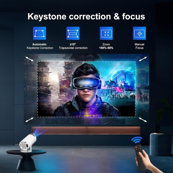 XYA Portable Mini Projector - for Android 12, Wireless 5.2 & WiFi 6, 4K/1080P Hardware Decoder, 130ANSI Brightness, Auto Keystone Correction, Fast Focus for Smartphones, PCs & Home Theater - Sleek Design with Remote Control - Image 5