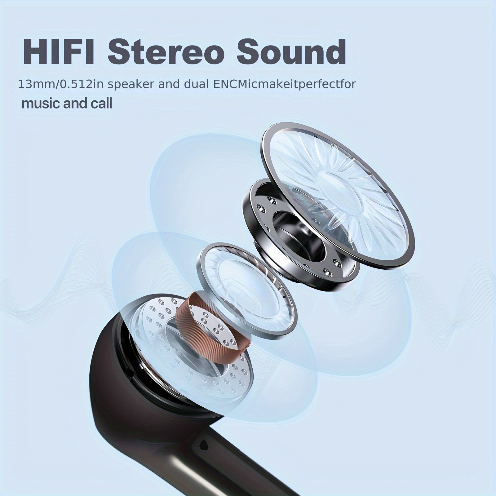 Wireless Earbuds, Bass Stereo Earbuds, Earbuds with Noise-Cancelling Microphone LED Display, In-Ear Earbuds, 36 Hour Playback Time, for Laptops and Mobile Phones, Sports & Fitness, Black. - Image 10