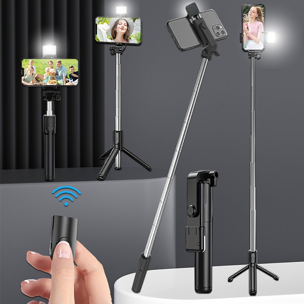 1pc Extra Long 104.98cm Wireless Selfie Stick Tripod with Beauty Fill Light, Remote Control, 360° Rotating, Stainless Steel, Compatible with Live Streaming & Photography, Non-Rechargeable Button Battery Powered - Image 4