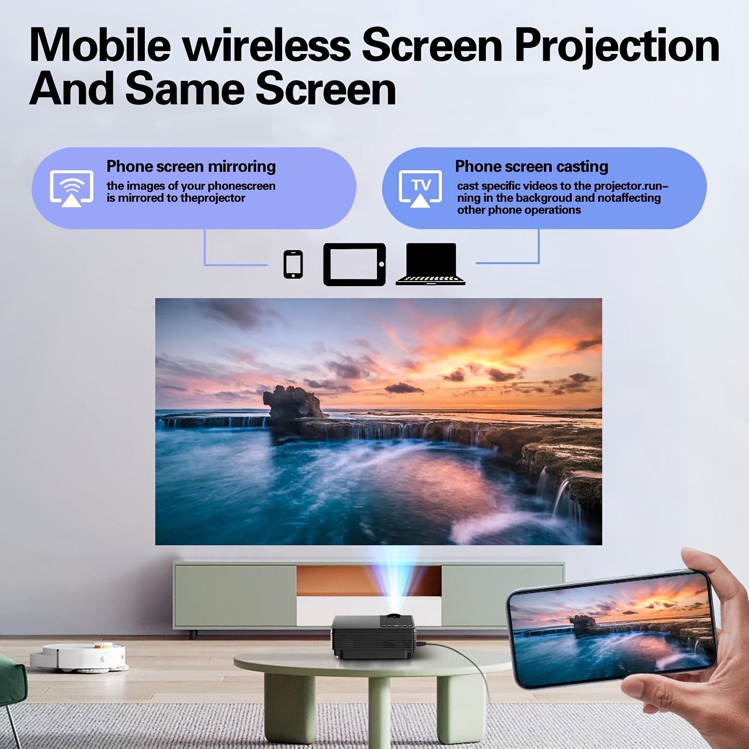 Projector with WiFi 5, Native 1080P Outdoor Movie Projector, Smart Home Projector for Phone/Laptop/TV Stick - Image 3