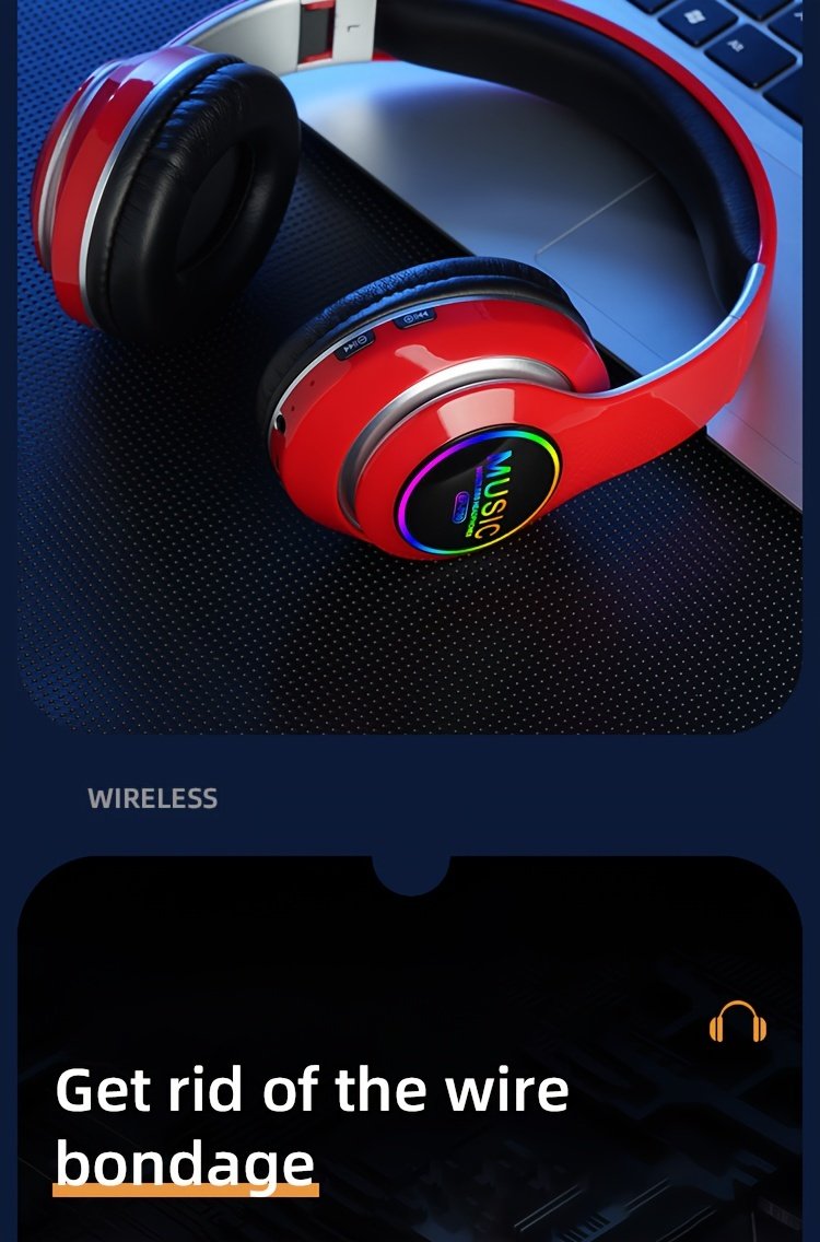 Wireless earphones, multi-color LED lights, comfortable foldable earphones, for tablet/PC/phone/birthday/Christmas/travel gifts. Popular wireless earphones, head mounted wireless earphones, and foldable earbuds. - Image 20