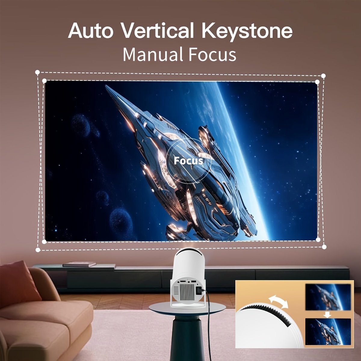 Compact SCUARI S100 Mini Projector with Auto Keystone Correction - 4K Ultra HD & WiFi6, Wireless 5.2, 180° Rotation, High-Contrast 10000:1, Portable Home Theater Experience for Smartphone/Laptop/HDTV, Android12, Type-C Power Delivery, Wireless Audio Strea - Image 11