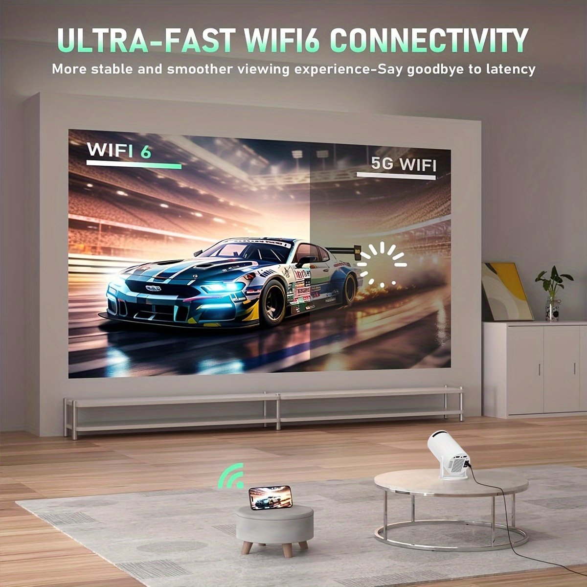 XYA Mini Projector with WIFI, Portable projector, Projector 1080P Supported, 180° Rotatable 3.3meter Screen Movie Projector, Portable Movie Projector for Laptop, PC, Smartphone - Image 6