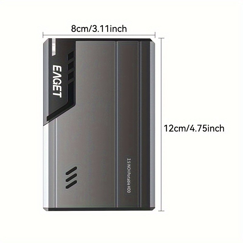EAGET 6.35cm Portable HDD External Hard Drive, 500GB/1TB, USB 3.0, High-Speed 5Gbps, Metal Texture, Plug and Play for PC, Mac, PS4, Xbox - No Battery Required - Image 2