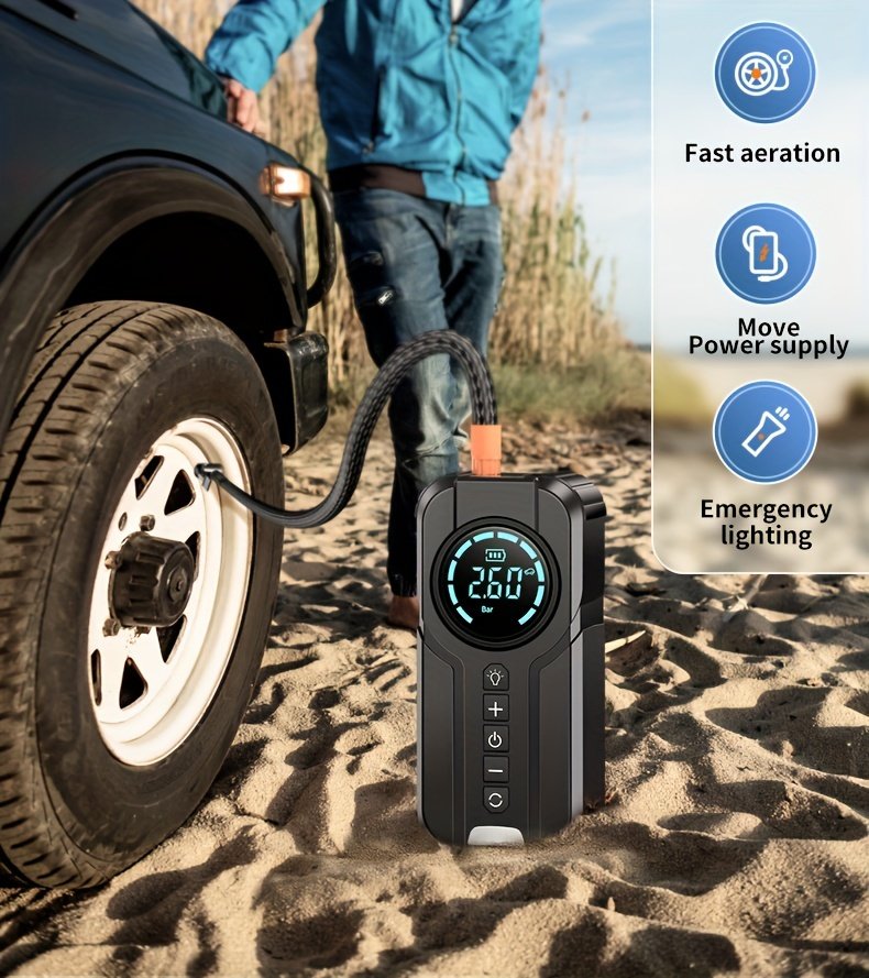 8000mAh Emergency Car Jump Starter Power Bank with Digital Display, Portable USB-C Charging Air Compressor, 12 Safety Protections, Fast Inflation in 10 Seconds, Rechargeable Lithium Polymer Battery for Tire Inflation and Multi-Functional Lighting - Image 10