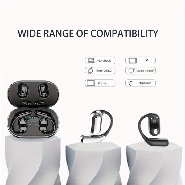 Wireless Headphones with Open Ear Design, Sport Earbuds Featuring Touch Volume Control, Built-In Microphone, And Ear Hooks. They Offer 50 Hours of Playtime And Come with an LED Display Charging Case, Ideal for Running And Fitness, Available in Black And W - Image 7
