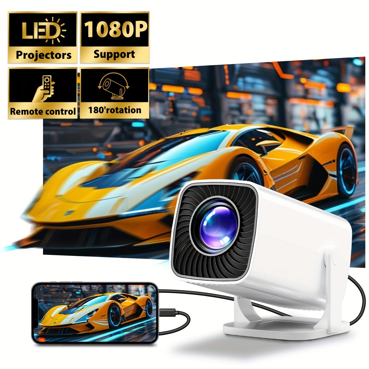 2025 Smart Portable Mini Projector with a 180° Flexible Projection Angle, Suitable for Home Theaters, Compatible with USB, AV, TV Box, Laptops, And SD Memory Cards - Enhance Your Movie, TV, And Gaming Experience for Office, School, And Meetings. - Image 7