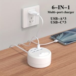 New Multi-Port Charger (3Usb-C) + (3Usb-A) Multi-Port Fast Charger, Using 5V2.4A Universal Adapter, Quickly Charges Multiple Devices at The Same Time, Making Charging More Convenient And Faster, Power Strip with Light