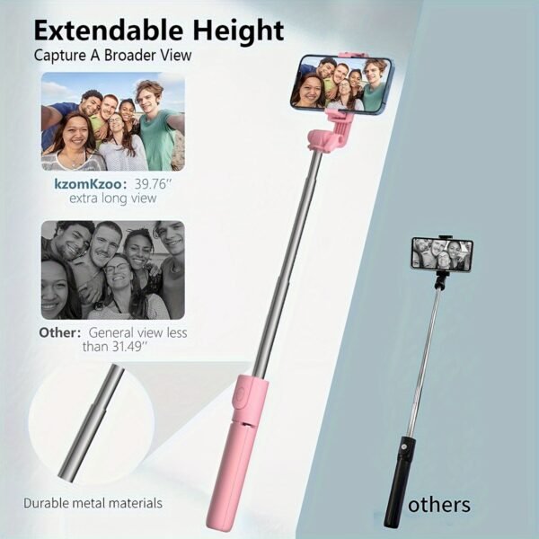 Wireless Selfie Stick Tripod with Remote, Stainless Steel 360 Rotation Anti-Shake Phone Holder, Live Stream Tabletop to Floor Support Stand, Battery Powered for Photo Video Recording - Image 11