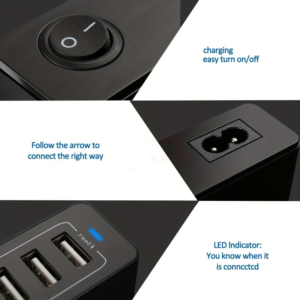 60W Fast Charging 10 Port USB Power Charging Hub PowerPort Multi-Port USB Charger EU Standard Smart Multi Protect VoltageBoost, Power Wall Station, for Samsung Tablet, iPad, iPhone and Other USB Charging - Image 12