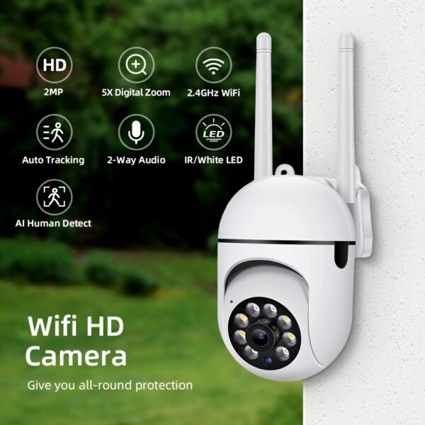 2pcs 1080P HD Security Dome Cameras, Wireless WiFi Connectivity, PTZ Control via App & Amazon Alexa, Motion & Audio Alerts, with Color Night Vision, Wall Hanging, Non-Waterproof, for Indoor/Outdoor Home Security with Spotlight & Siren, USB Powered - Image 3
