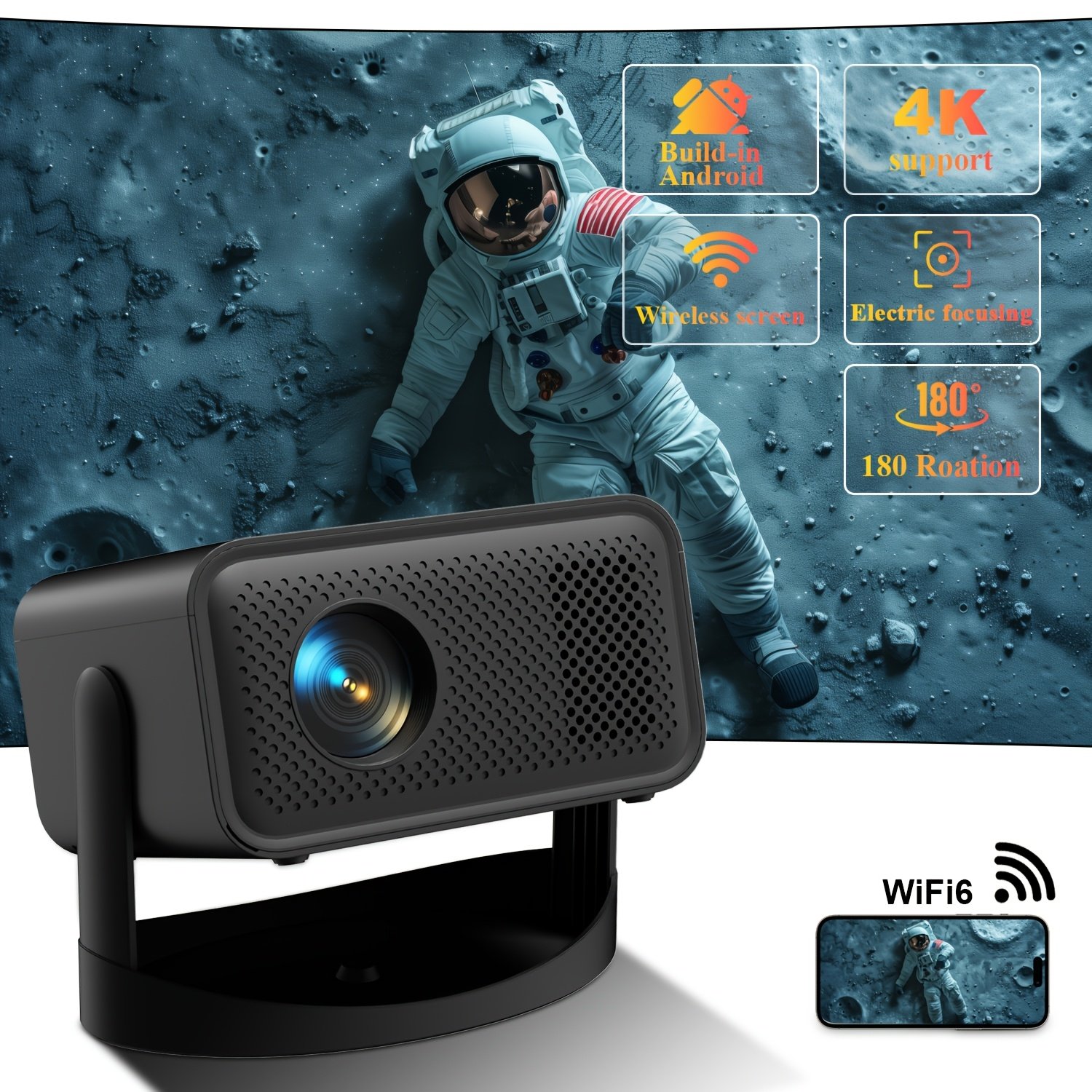 Portable Micro Native Projector - 1080P Full HD Projector with 5G Wireless Wifi, 3000 Lumens Brightness, Built-in Speaker for Living Room or Bedroom Home Theater, WIFI/USB/AV/HDTV compatible. - Image 3