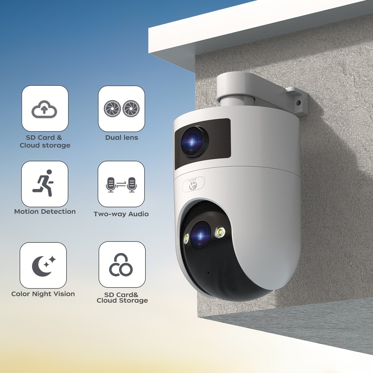 Easy to install ultra HD wireless outdoor surveillance camera, dual lens dual screen, ultra HD color night vision, outdoor waterproof and rain, application control, motion detection, two-way audio, no battery, support 5G network WiFi - Image 5