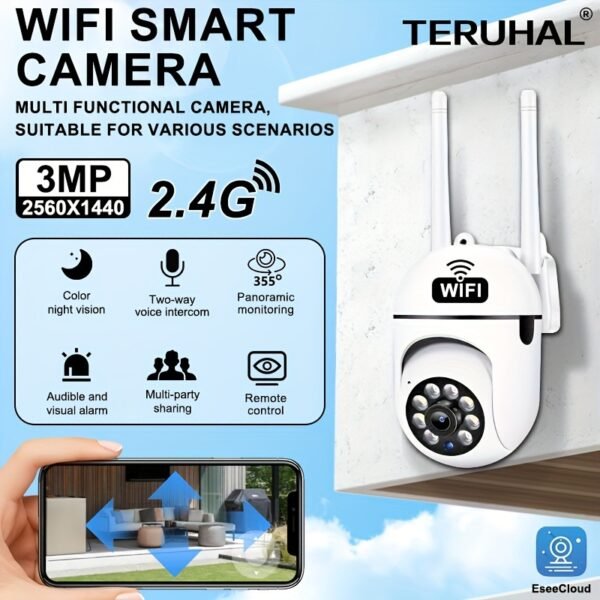 Teruhal Smart Security Camera with 3MP Resolution, WiFi Connectivity, Auto-Tracking, Full-Color Night Vision, AI Motion Detection, 355° Horizontal & 90° Vertical View, Two-Way Audio, Easy Installation - Wall Mountable - Image 5