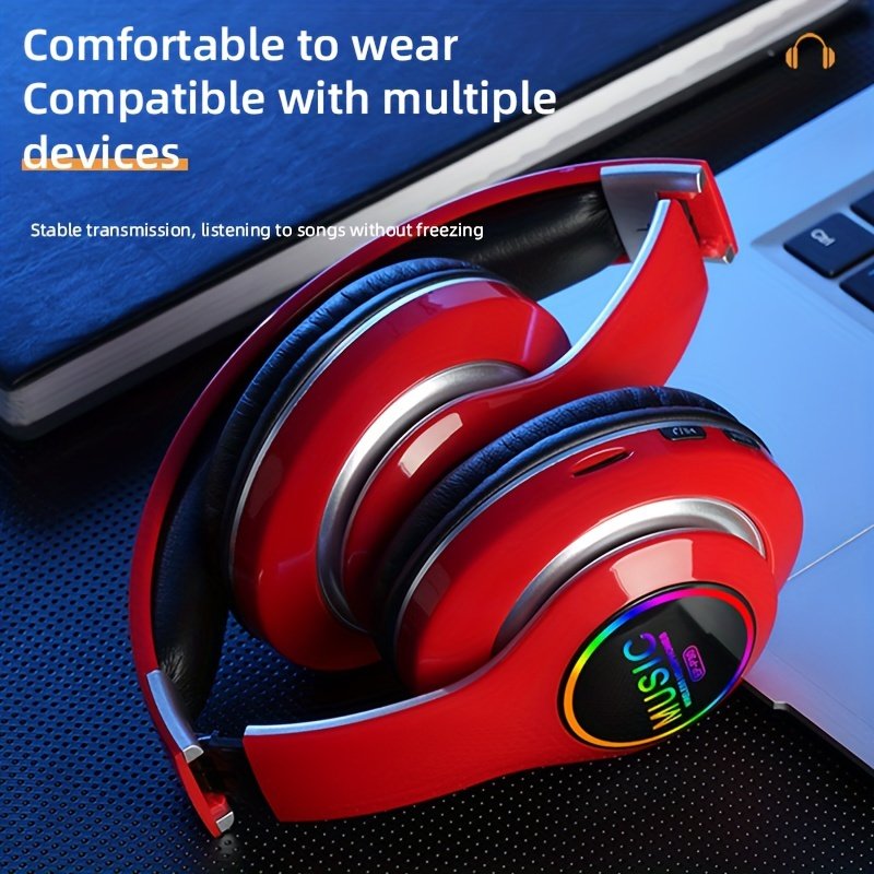 Wireless earphones, multi-color LED lights, comfortable foldable earphones, for tablet/PC/phone/birthday/Christmas/travel gifts. Popular wireless earphones, head mounted wireless earphones, and foldable earbuds. - Image 2