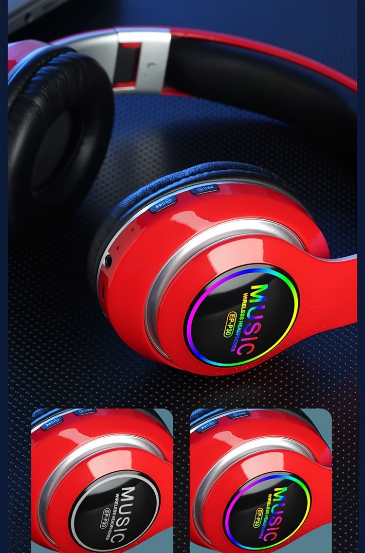 Wireless earphones, multi-color LED lights, comfortable foldable earphones, for tablet/PC/phone/birthday/Christmas/travel gifts. Popular wireless earphones, head mounted wireless earphones, and foldable earbuds. - Image 17